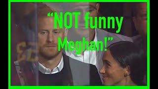 NOT FUNNY HARRY NOT AMUSED AT MEGHAN'S SNIGGERING AT SINGER. CANADIANS HAD ENOUGH OF HER.