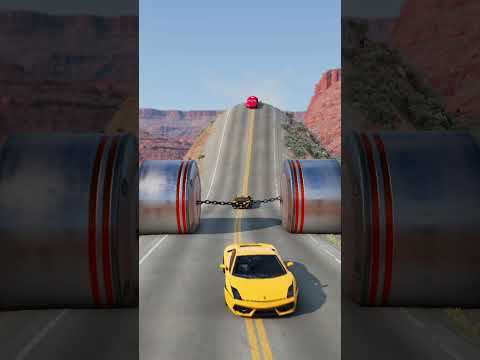 cars vs chained bollard crush - beamng.drive #541