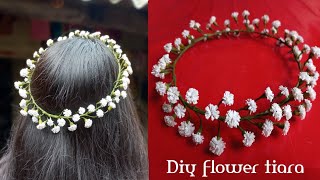 How to make paper tiara | diy baby breath flowers tiara | tiara making with paper baby breath