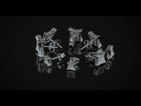 Mens Square Pave CZ Kite Stud Earrings Gold Plated 925 Silver 7 -12 MM