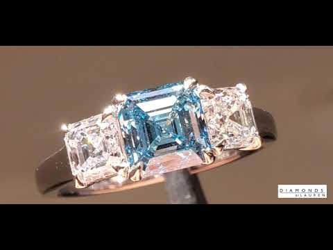 Lab Grown Blue Asscher Diamond Ring R9433