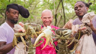 Catching GIANT CRABS BY HAND and BAREFOOT in a CRAZY SWAMP! CARIBBEAN Catch and Cook in DOMINICA!