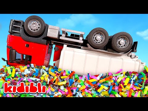 Fahrspielzeug Müllwagen, Polizeiauto, Lkw Bulldozer räumen Müll auf 🚛 Lernvideo für Kinder | Kidibli