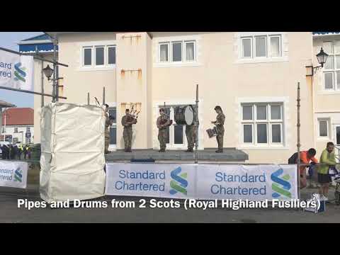 Pipes and Drums from 2 Scots (Royal Highland Fusiliers) at the Stanley Marathon