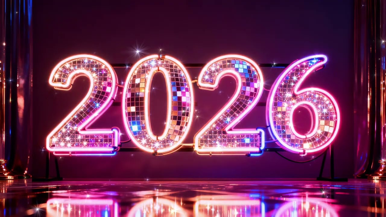 2026 NYE wallpaper🎉colorful neon sparkling party background silent New Year’s ambience