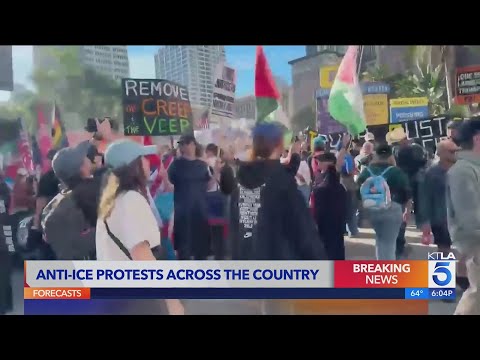 Large crowds gather for anti-ICE protests in downtown L.A.
