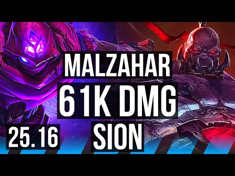 MALZAHAR vs SION (MID) | 61k DMG, 7 solo kills | KR Master | 25.16