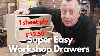How to Make Easy Workshop Drawers from 1 Sheet of Plywood with Basic Tools - Free Cutting List