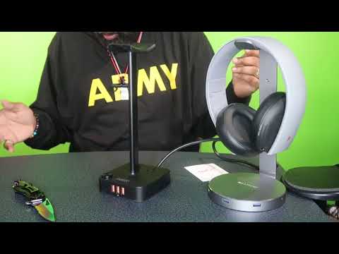 ALACOO Gaming Headphone Stand with Charging Station - Aluminum Hooks Headphone Holder, Under Desk Headset Stand, 3 USB & AC Outlet, Surge Protector & Cable Organizer, Gift for Girl/Men video review thumbnail