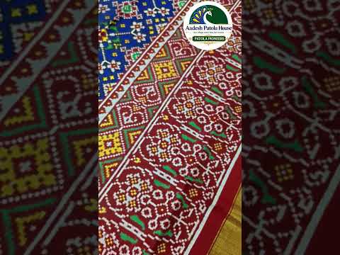Red Selari Border Blue Navratan Motifs Double Ikat Patola Saree