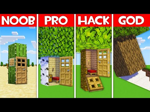Minecraft Battle: INSIDE TREE HOUSE BUILD CHALLENGE - NOOB vs PRO vs HACKER vs GOD in Minecraft!