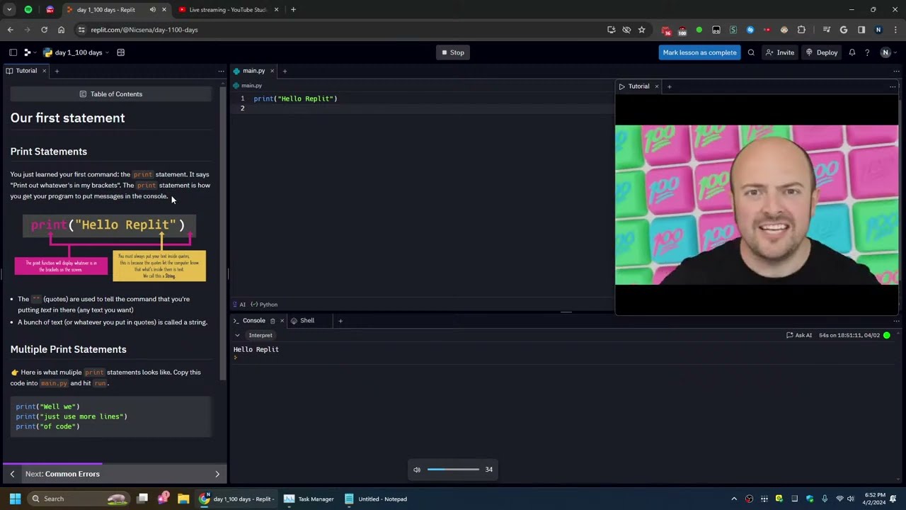 Replit 100 Days of Code - Python - Days 1 - 23