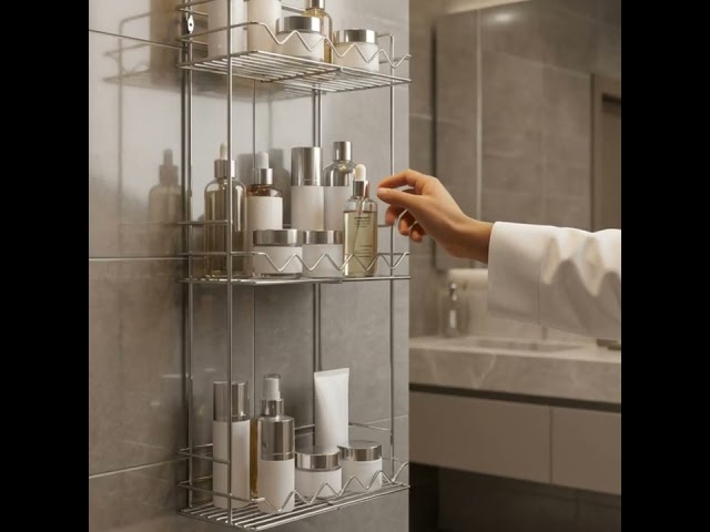 ارفف شامبو حديد مستطيل 3 دور فضي 26*12.5*54.5 سم