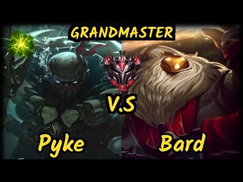 SKT T1 Faker (PYKE) vs BARD - BOTTOM SUPPORT GAMEPLAY - KR Ranked GRANDMASTER