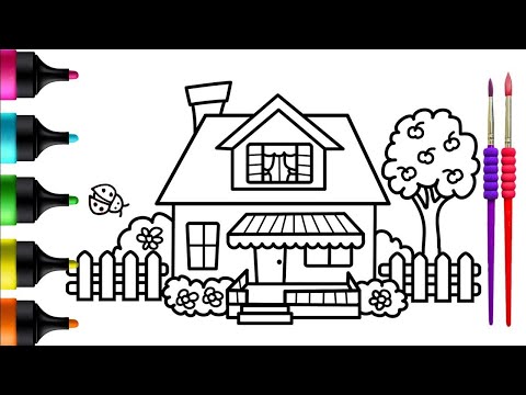 Drawing a Cozy Home with a Tree for Kids, Toddlers | Let's Learn and Have Fun