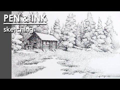Pen Ink Landscape | A Burn in the Woods | step by step sketching