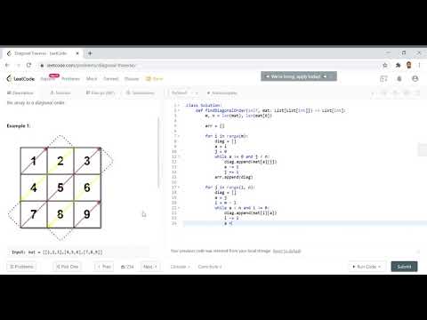 Leetcode 498 Diagonal Traverse Python Medium