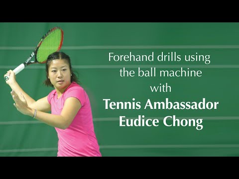 Forehand drills using the ball machine with Tennis Ambassador Eudice Chong