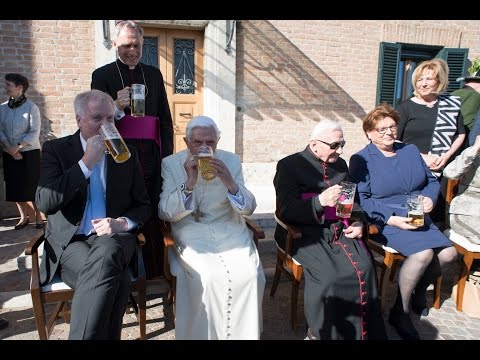 Benedict XVI drinks beer on his 90th birthday