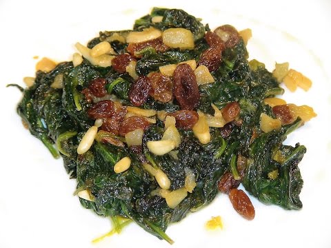 Recetas de Acelgas a la española con pasas y piñones