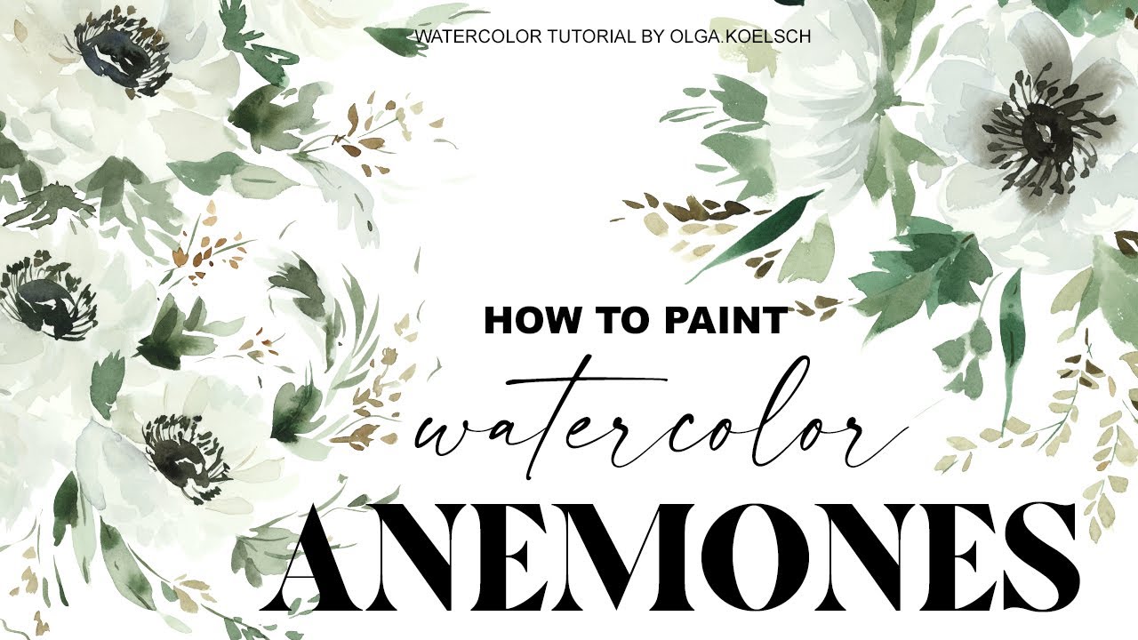 How to paint WHITE FLOWERS with watercolor. Easiest anemone bouquet