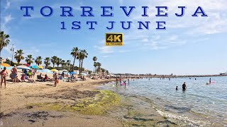 Torrevieja, Costa Blanca, Spain ⎮ 1st June, Sunday Morning Beach Walking Tour [4K] 🇪🇸