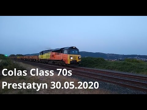 Prestatyn 30.05.2020 - Colas 70803 and 78017 on engineers trains heading to Anglesey - Class 70