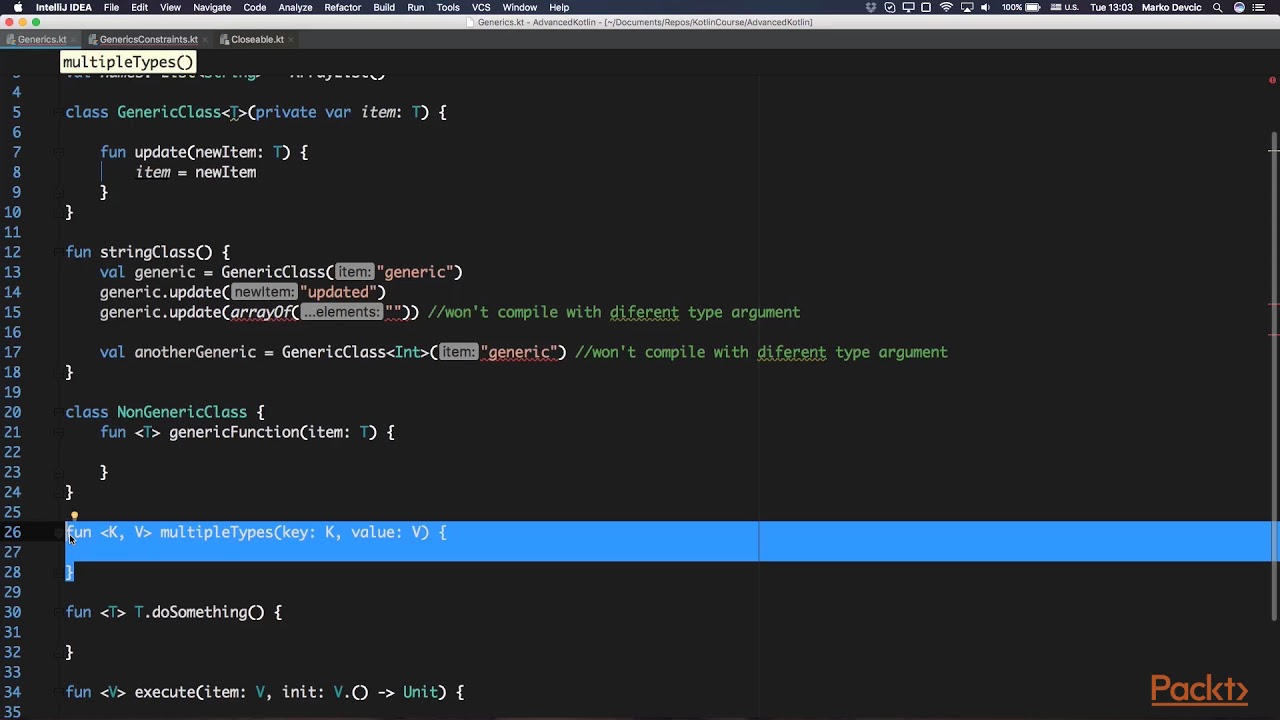 Mastering Kotlin for Android Development : Generics | packtpub.com