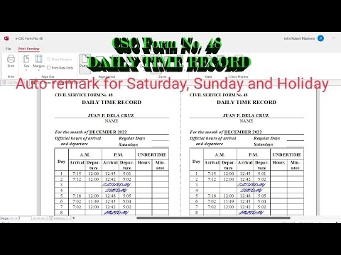 e-Daily Time Record DTR CSC Form No. 48 Free to download (Auto Compute for undertime for Version 6)