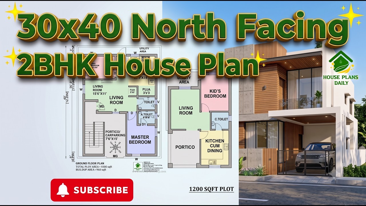 30x40 North Facing 2BHK House Plan