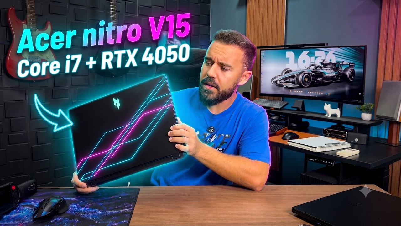 Miniatura da avaliação em vídeo de Notebook Gamer Acer Nitro V15 Intel Core i5-13420H RTX 4050 8GB RAM