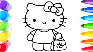 Cute Hello Kitty Drawing😺, Painting and Coloring For Kids and Toddlers_ Easy Art,🌈
