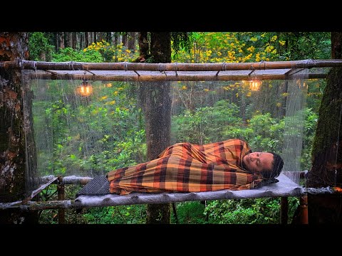 CAMPING HEAVY RAIN‼️ BUILD TRANSPARENT SHELTER USING PLASTIC WRAP