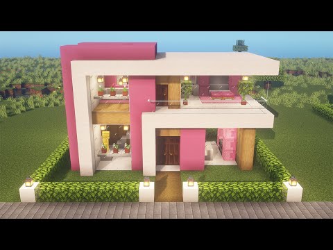 Minecraft Modern pink house - Build Tutorial🌸