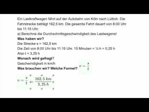 Geschwindigkeit eines LkW aus Strecke und Zeit berechnen Physik Textaufgabe