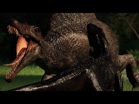 Spinosaurus (JP3) VS Indoraptor: Battle During A Rainy Night [4k] - Jurassic World Evolution 2