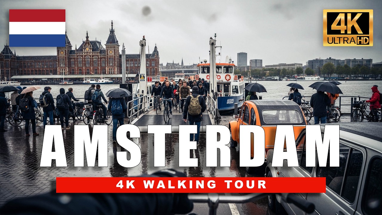 Immersive street-level walking tour through 🇳🇱 A VERY RAINY Amsterdam Walking Tour, Netherlands, showcasing authentic urban landscapes, local architecture, and the vibrant atmosphere of the city's neighborhoods