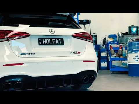Akrapovic evolution line titanium exhaust on 2020 Mercedes Benz A45s