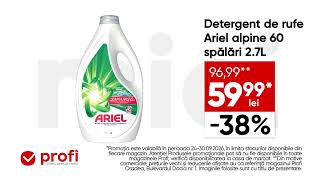 Profi e mereu aici, cu prețuri mici și detergent de rufe Ariel alpine 2.7L la un pret special.