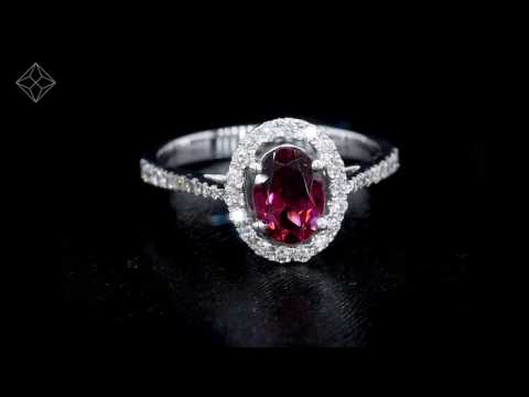UT42 - Pink Tourmaline 0.50CT and Diamond Halo 18K White Gold Ring