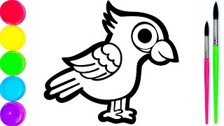 Parrot Drawing, Coloring & Painting - Easy Step by Step Tutorial for Kids & Toddlers 🦜🎨