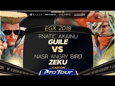 Fnatic Akainu (Guile) vs NASR Angry Bird (Zeku) - EGX 2018 EU Finals Top 8 - SFV - CPT 2018