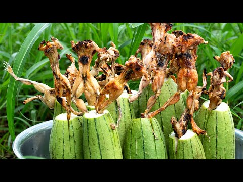 Simple Recipe at Country Side But Delicious  - Cooking Gourd Luffa with Grilled Frogs