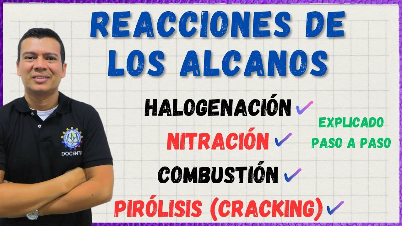 🏅REACCIONES DE LOS ALCANOS: Halogenacion, nitracion, combustion y pirolisis o cracking