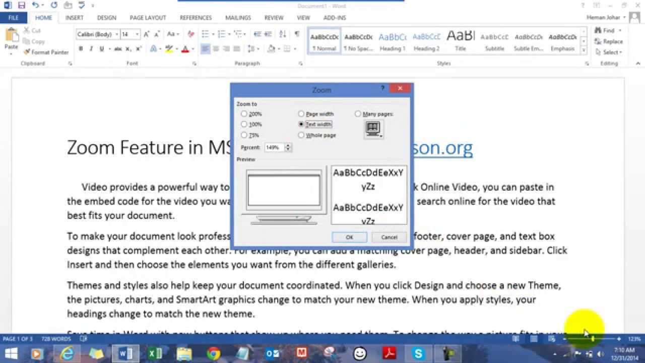 Zoom Feature in MS Word