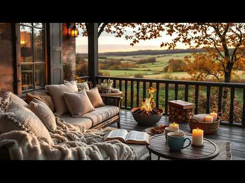 Cozy Fall Morning Ambience | Cozy Reading Nook | Crackling Fire | Autumn Outdoor Peaceful No Music
