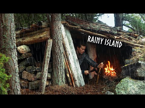 RAINY ISLAND SHELTER: Camping in Relaxing Rain & Wind (full version)