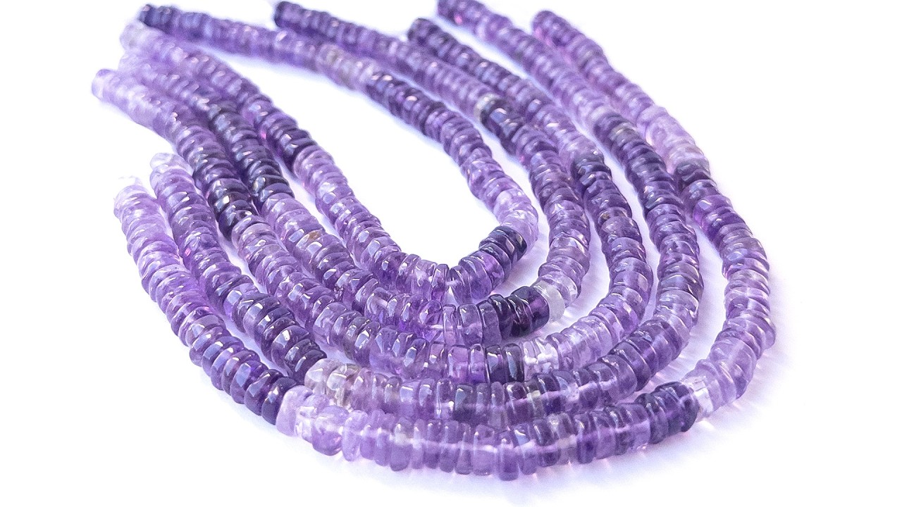 Amethyst | Smooth Wheel | 6-6.3mm Bead Size | 20cm Strand Length video