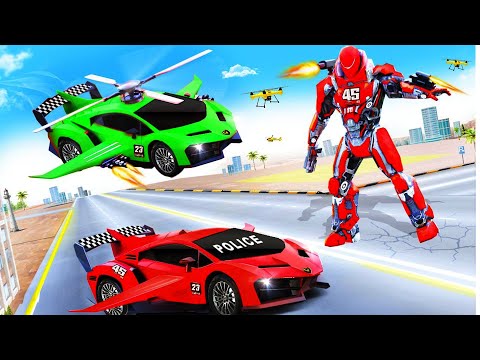 Flying Limo Police Helicopter Car Robot Games#07