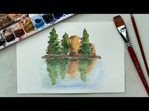 Paint Tree Reflections On Water (Simple Watercolor Tutorial)
